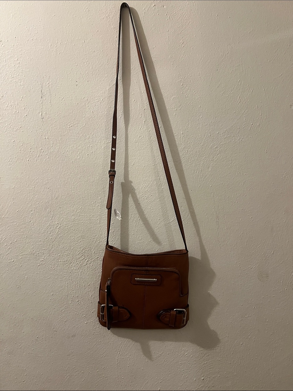 Franco Scarto Brown Leather Crossbody Bag with Buckle Accents